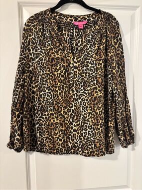 Lilly Pulitzer Leopard-Print Peasant Blouse in Brown and Black